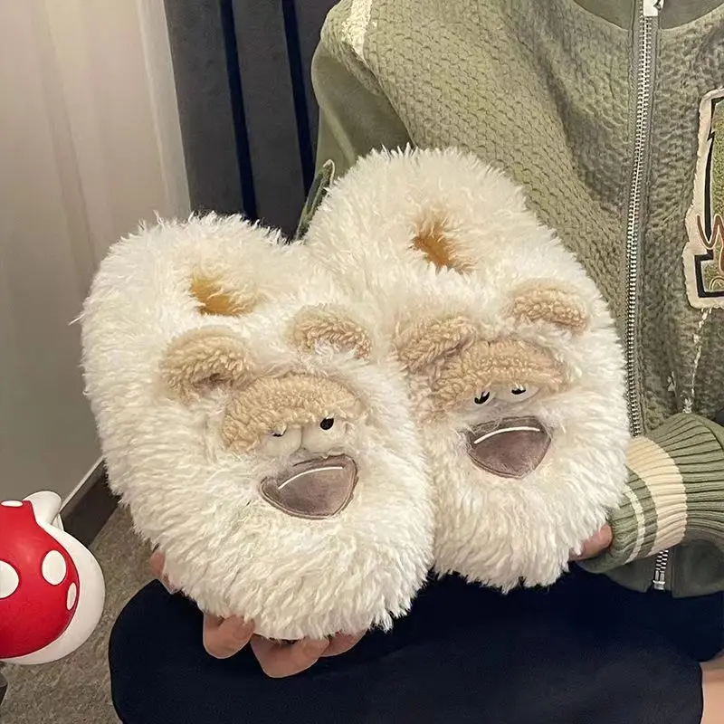 

Новинка, хлопковые тапочки, зимние теплые сланцы для дома для женщин, милая плюшевая обувь в виде мультяшного монстра, пушистые сланцы для д...