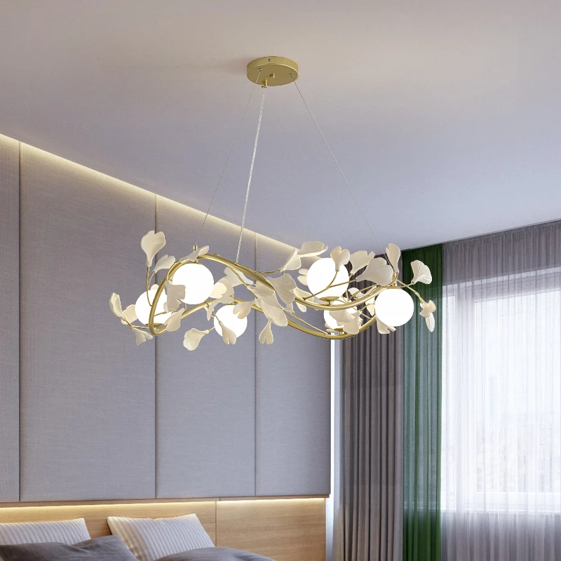 

Современные светодиодный ные люстры, керамические лепестки листьев гинкго для столовой, Подвесная лампа, нидридное освещение для ресторан...
