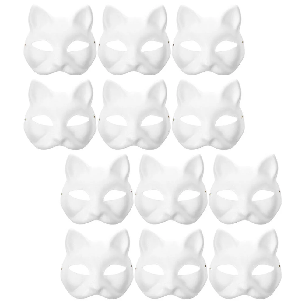 

12 Pcs Cat Face Mask Prom Clothes Bulk Halloween Clothes For Kids Kids Paper Cosplay DIY Women Party Handmade