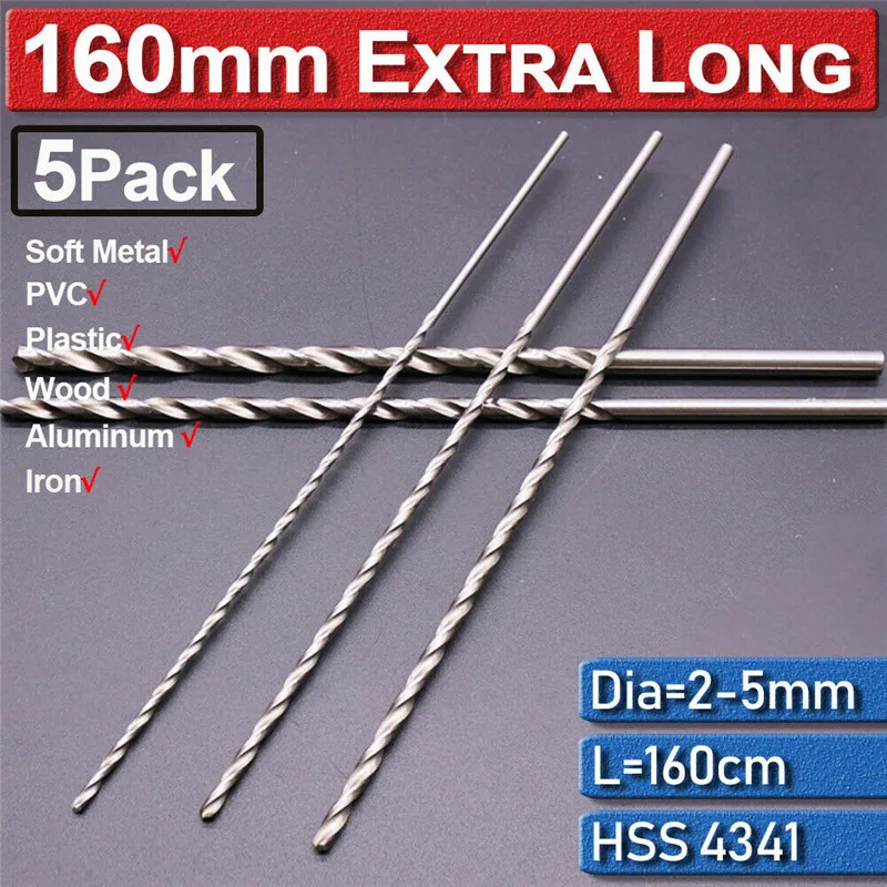 

5Pc High Speed Steel Extra Long Drill Bit Set Twist Metal Multi Tools Aluminum Iron Metal Plastic Wood Hole Opener 2/3/3.5/4/5mm