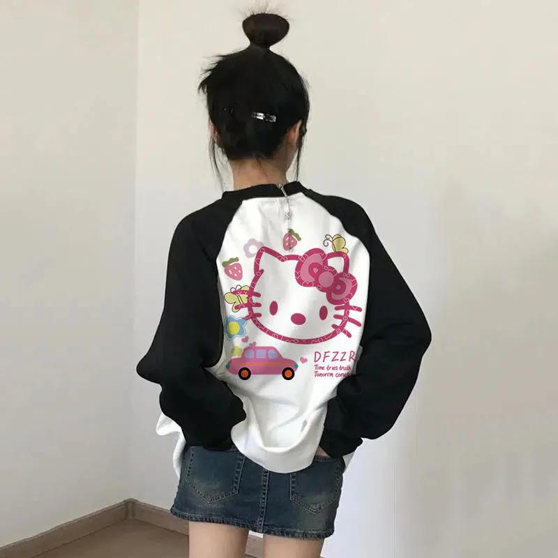 

Kawaii Sanrio Hello Kittys T-Shirt Tops Cartoon Cute Girl Heart Original Creative Cotton Long Sleeve Jacket Casual Tops Gift