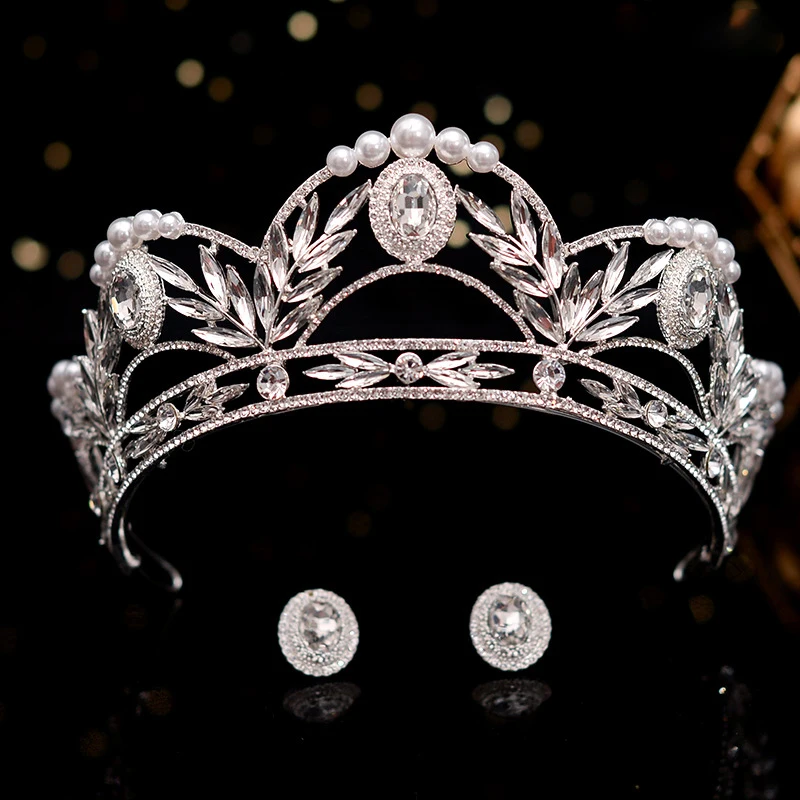 

New Crown With Earrings Luxury Crowns European Baroque Bride Crown Headdress Court Queen Diademas Women Hair Accessories