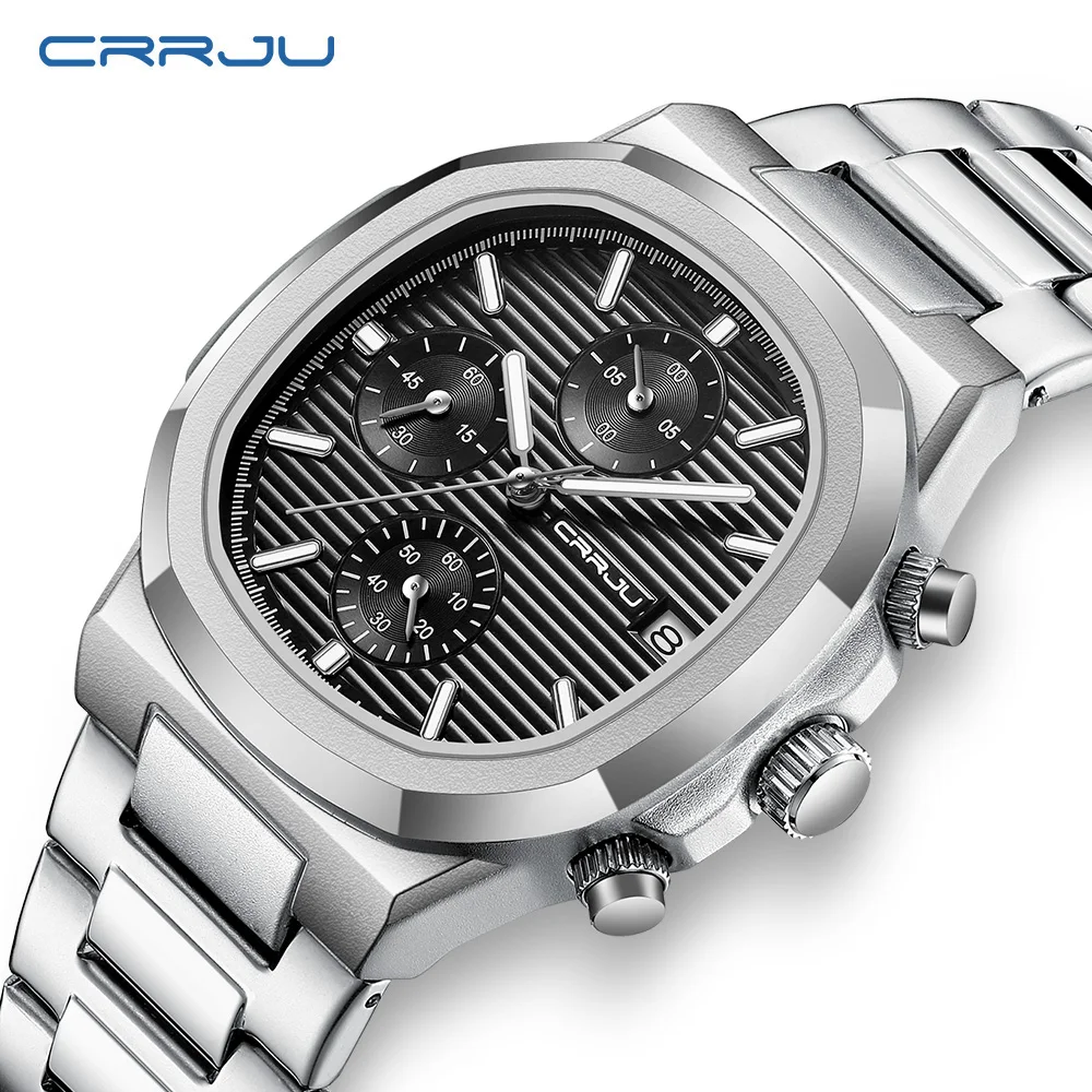 Часы наручные CRRJU Мужские кварцевые брендовые Роскошные спортивные полностью