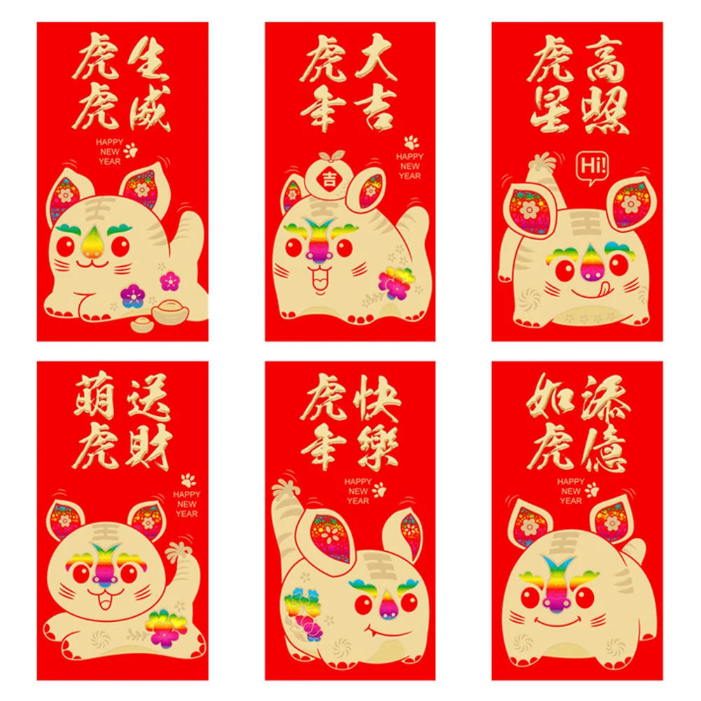 

6Pcs 2022 New Year Red Envelopes Chinese Lunar Year of Tiger Lucky Money Red Envelopes for Chinese Spring Festival New Hot Sale