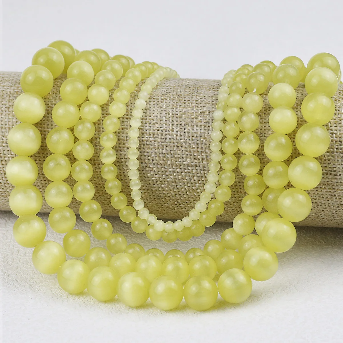 Светло-желтый Круглый Кошачий Глаз Камень Свободные Бусины Для Ювелирных