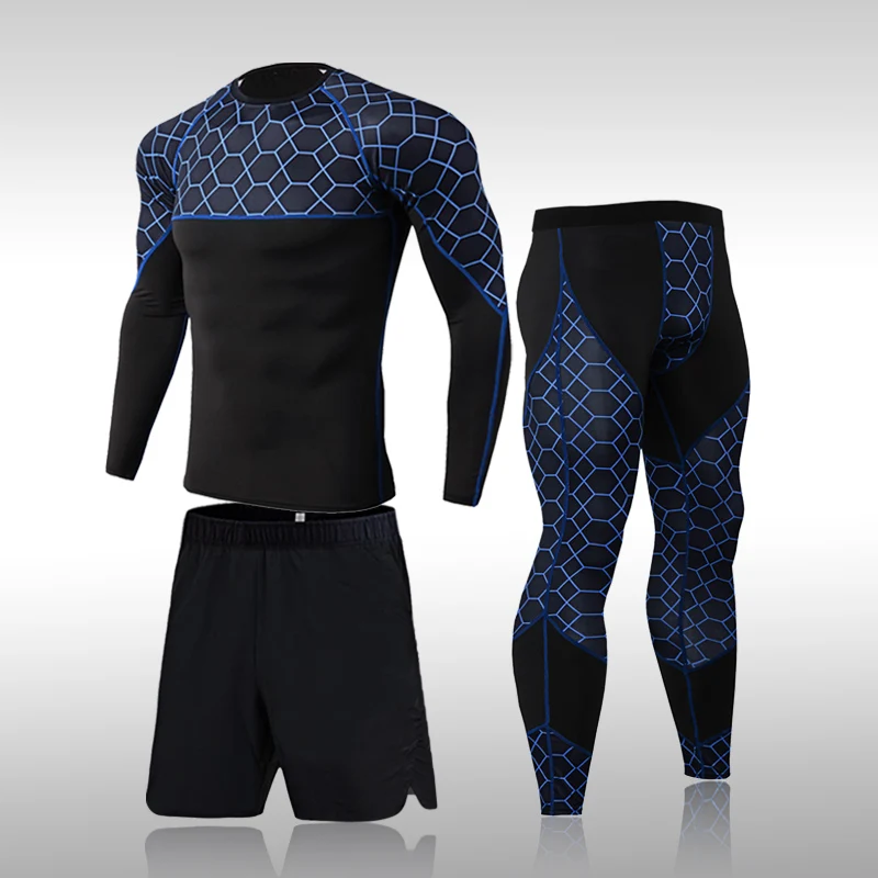 

Gym Rashguard Mens Fitness 3Piece/Set Classic Black Training Tight Sportswear Mens Fitness Running Compression Suit Jogging Suit