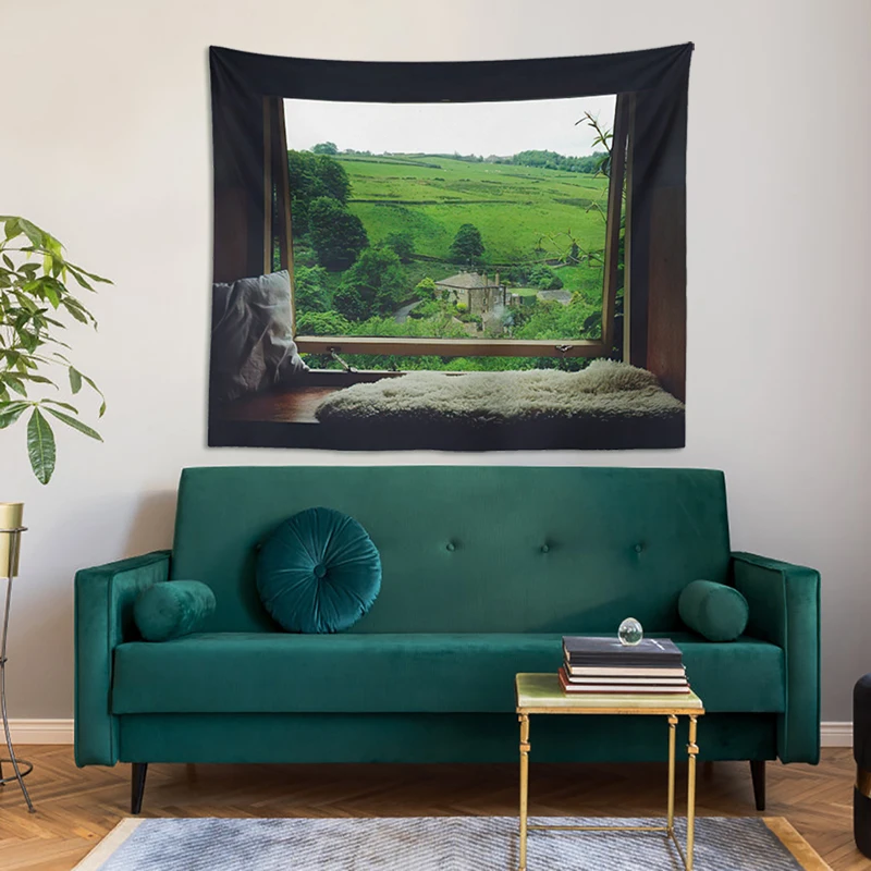 Oil Painting Windows Posters Tapestry Wall Hanging Bohemian Decor Teen Indie Aesthetic Room Anime Custom |