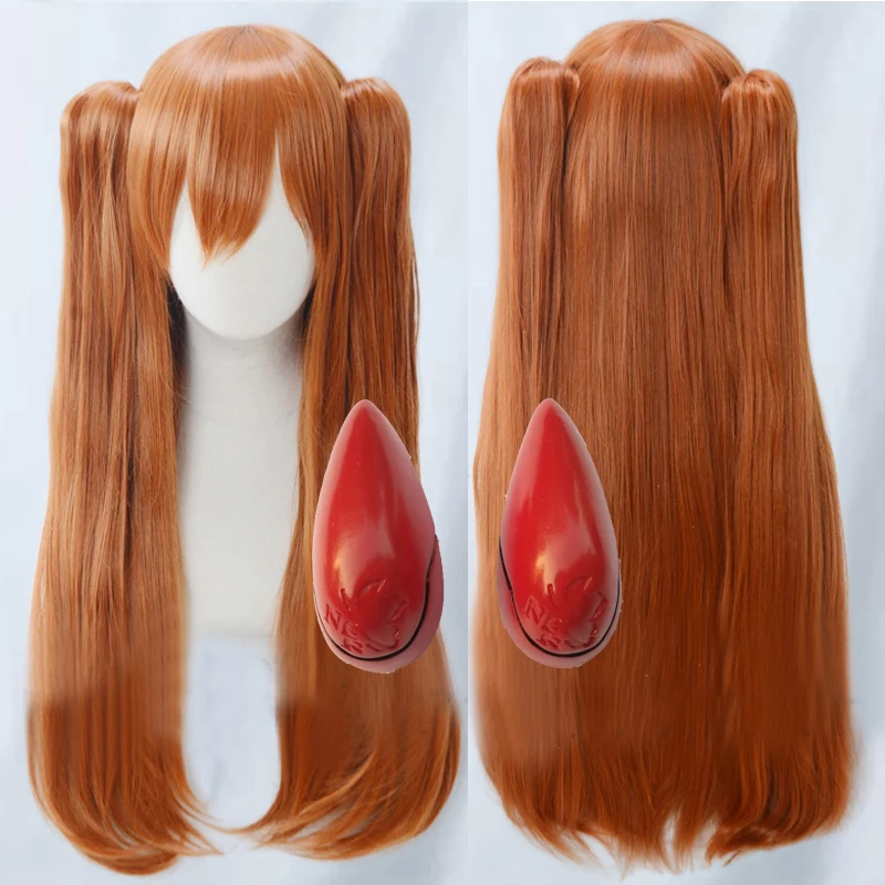 

Женский длинный оранжевый термостойкий парик для косплея Langley Soryu из синтетических волос с 2 зажимами для конского хвоста парики + красные шп...
