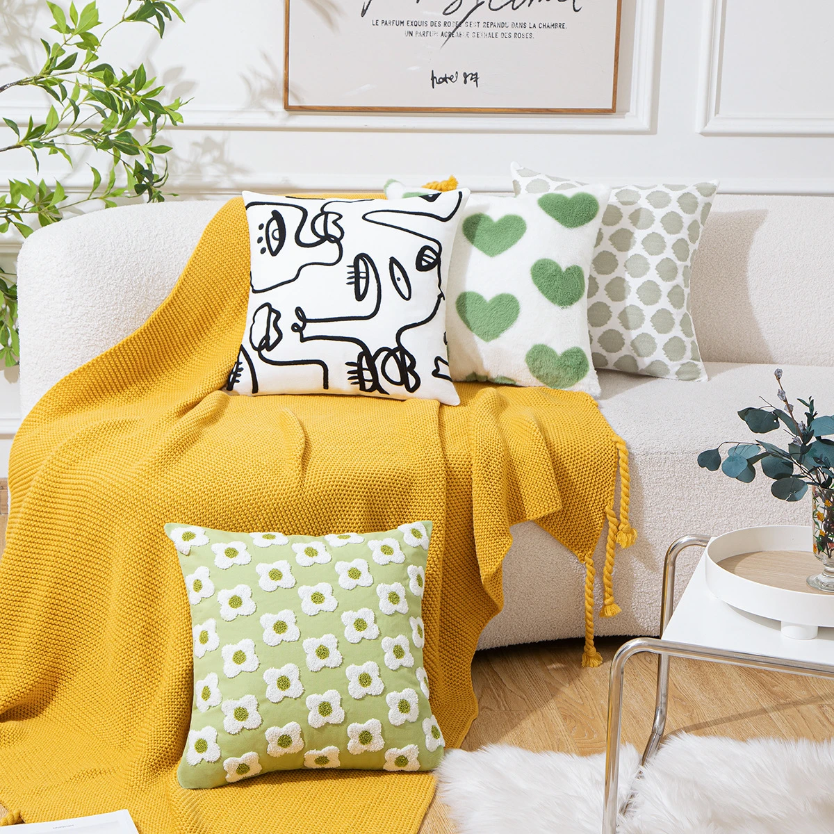 

Nordic Sitting Room Sofa Pillow Embroidered Bed Cushion Love Lumbar Pillow Hold Pillow Case Ins Cushion Home Textile
