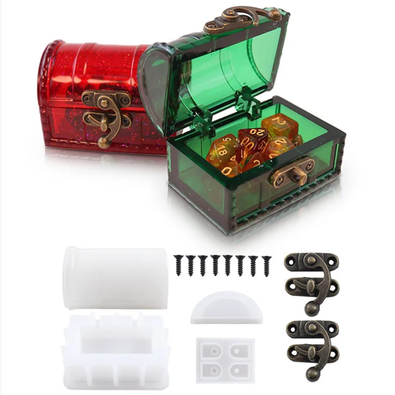 DIY Jewelry Storage Box Crystal Epoxy Resin Mold Treasure Box Dice Storage Box Mirror Silicone Mold