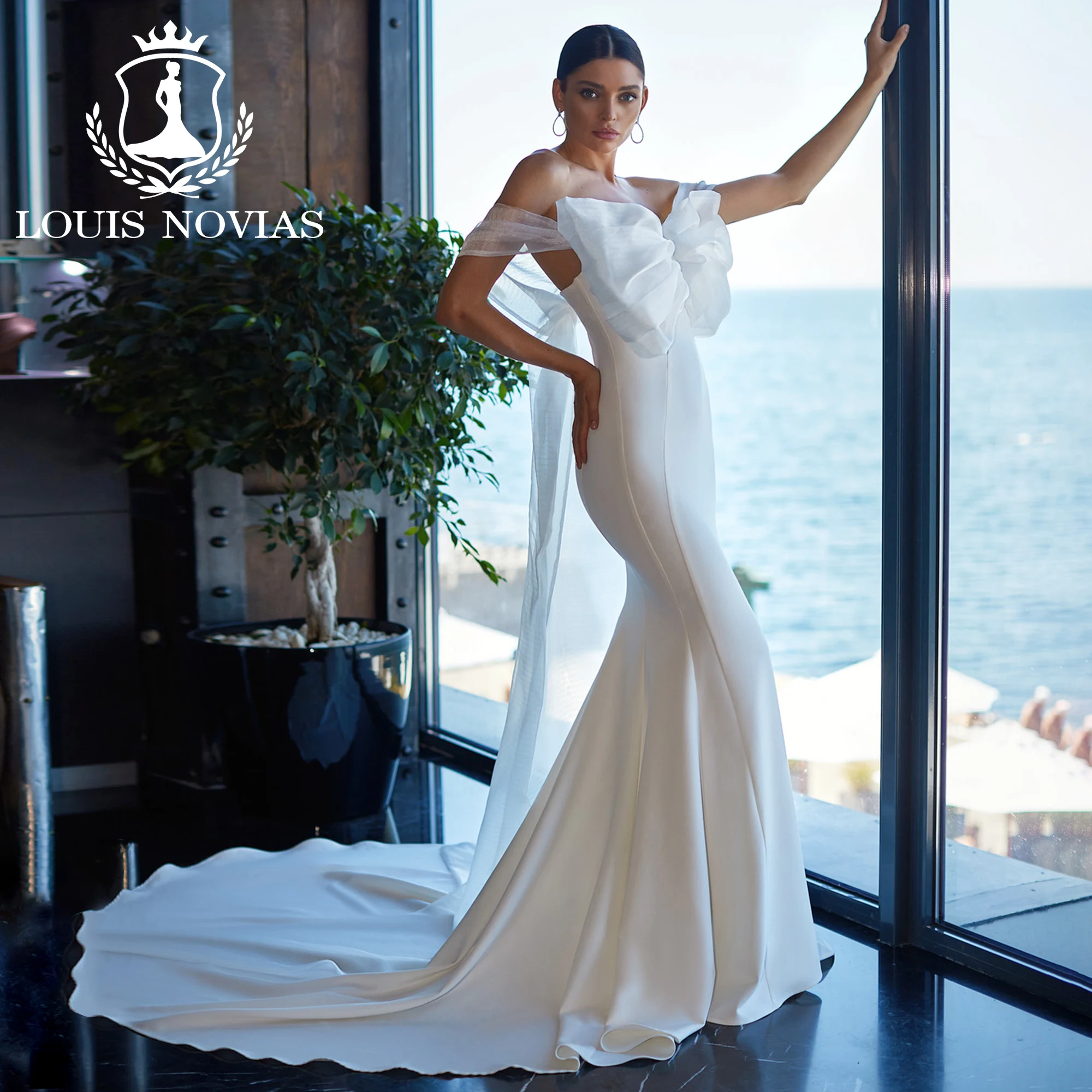 

Женское свадебное платье с юбкой-годе LOUIS NOVIAS, белое платье без рукавов с большим бантом, лето 2023