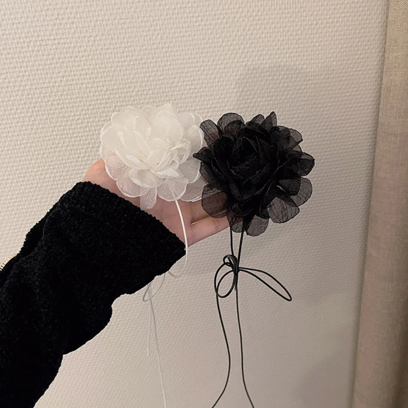 Готическое элегантное черно-белое кружевное ожерелье с розовым воротником и