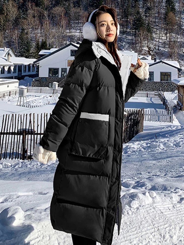 Women Long Jacket Coats Winter Warm Hooded Parkas Loose Thick Cotton Padded Coats Solid Female Snow Outwear Jackets