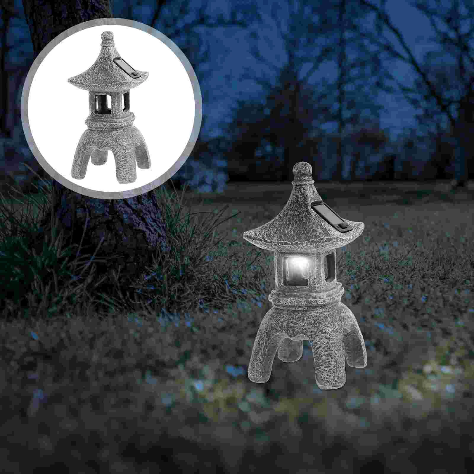 

Solar Ornament Outdoor Statues Solar-powered Lamp Lighthouse Resin Decor Zen Decoration Garden