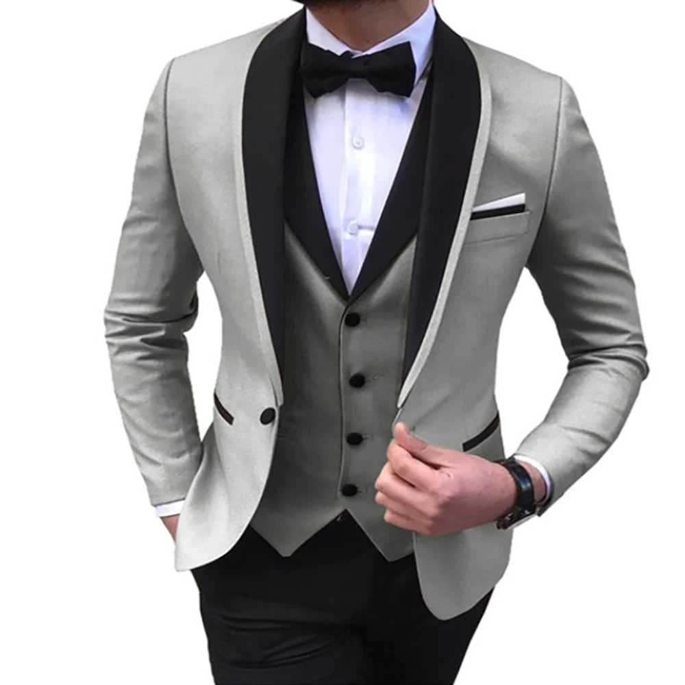 

Abito Uomo Elegante Completo 2023 New Grey Lapel Formal Wedding Tuxedos for Prom Groomsmen 3 Piece (Blazer+Vest+Pant)