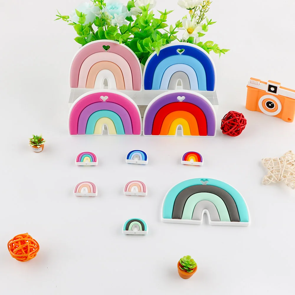 

1-10pcs rainbow silicone beads/teether/clip baby dental care food grade DIY baby pacifier chain accessories