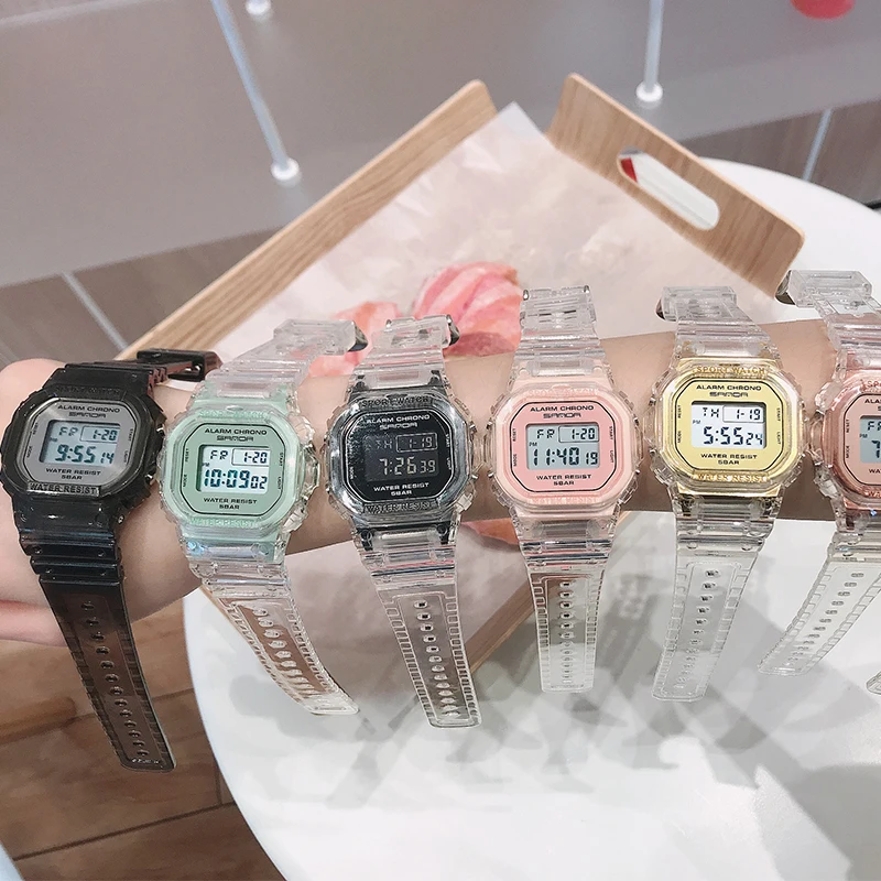 

Модные прозрачные цифровые часы, квадратные женские часы, спортивные электронные детские наручные часы, женские часы, Прямая поставка