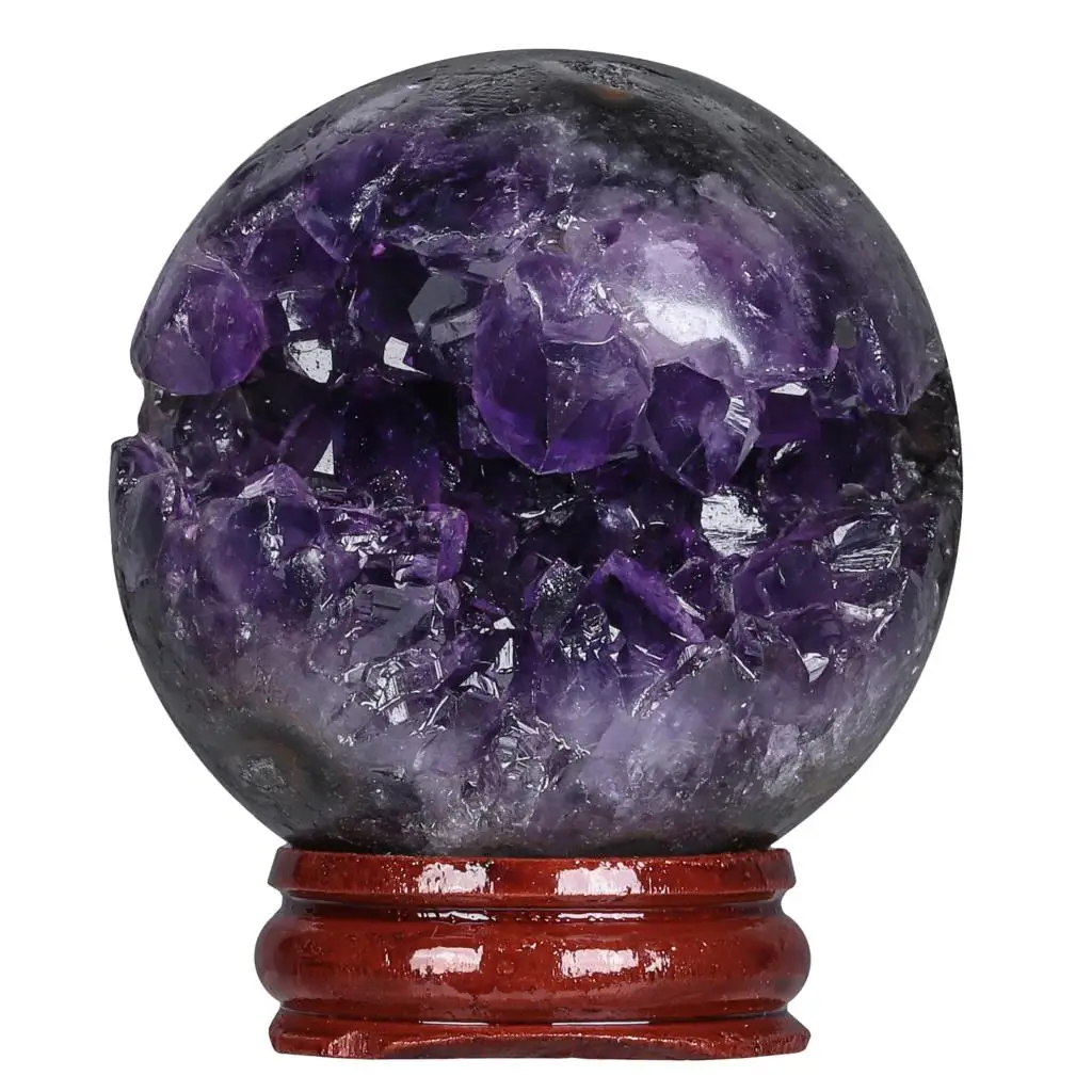 

75-150g Natural Amethyst Geode Crystal Ball With Wooden Stand Healing Gemstone Sphere Energy Cave For Home Decoration