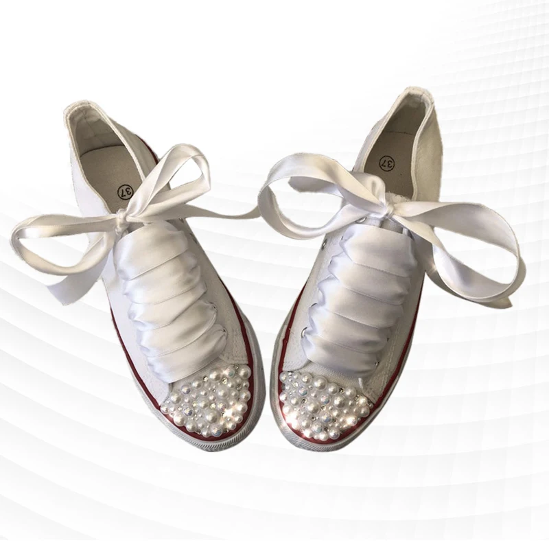 

Холщовые туфли ручной работы с жемчужной лентой и низким верхом, модная простая сказочная маленькая белая обувь, большие размеры 35-46