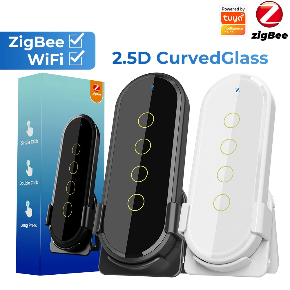 Купи Tuya ZigBee Wireless Smart Home Scene Switch Light 4 Gang 12 Scene Touch Light Switch Remote Control Smart Life App за 766 рублей в магазине AliExpress