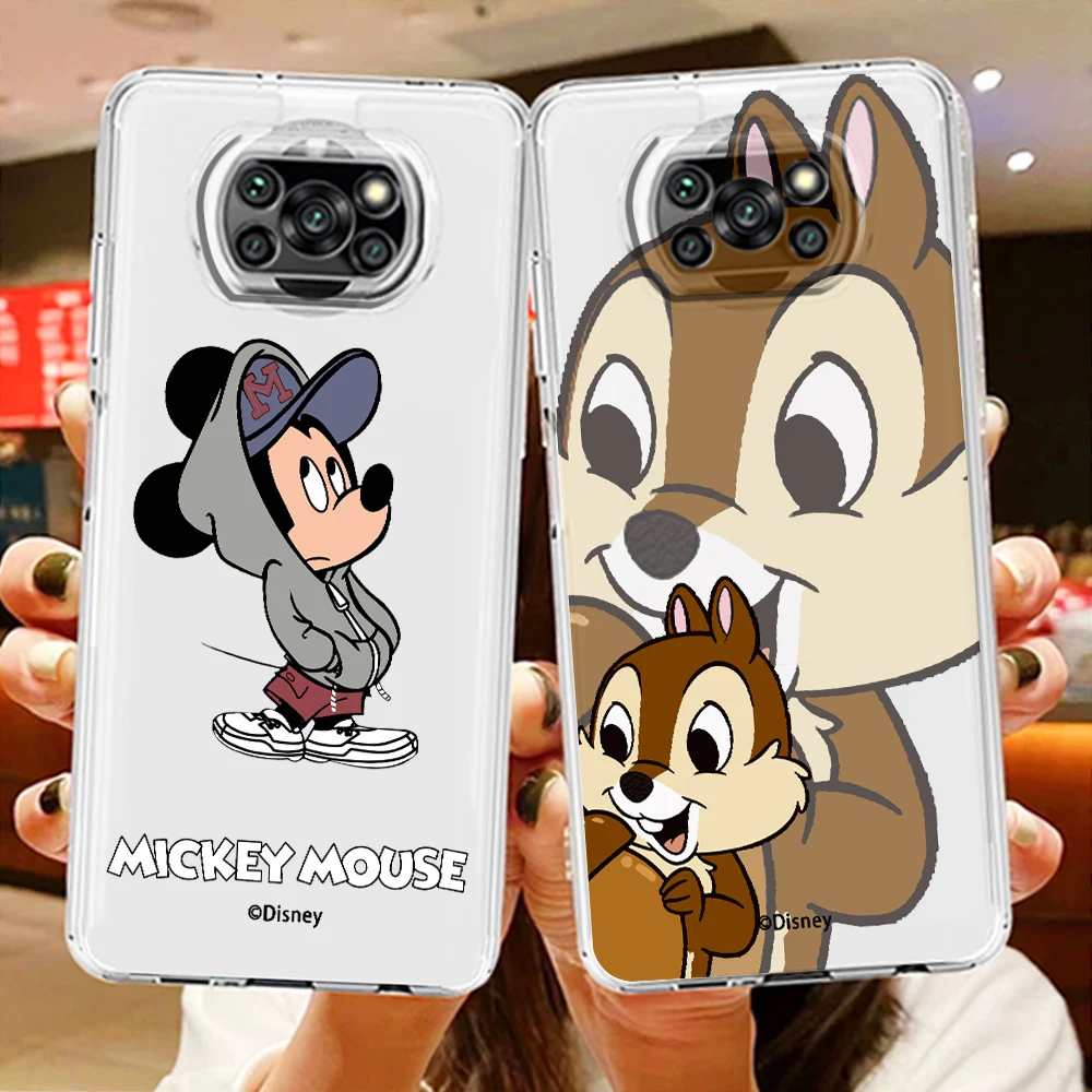 

Cartoon Disney Chip Dale Mickey For Xiaomi Poco X5 X3 Pro X4 F4 F3 GT M5 M5s M4 M3 C55 C50 C40 5G Transparent Phone Case Cover