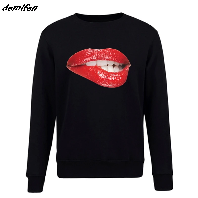 

Fashion Hot Sale Sexy Biting Red Lips hoodie Kiss Glamour Diva Cool Glam Funny Birthday Gift Men pullover Sweatshirt Harajuku