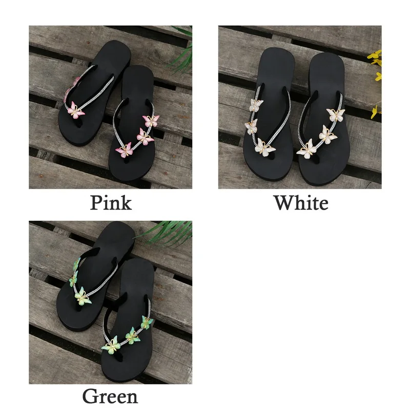 Butterfly Beach Slippers Women Platform Wedges Sandals High Heels Flip Flops Summer 2023 Women Shoes Beach Solid Slides