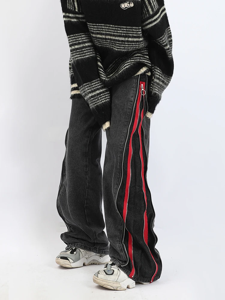 

High Street Hip Hop Double Zipper Baggy Jeans Women Y2k Streetwear Wide Leg Straight Denim Pants Women Couple Loose Jean Trouser
