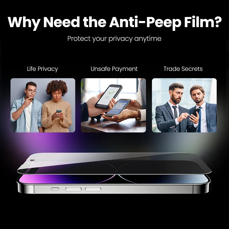 UGREEN 2PCS Privacy Screen Protector For iPhone 14 13 Pro Max Anti-Spy Tempered Glass For iPhone 14 Plus Phone Screen Protector