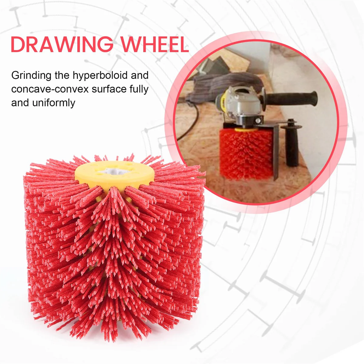 Red Abrasive Wire Drum Brushes Deburring Polishing Buffing Wheel for Furniture Wood Angle Grinder Adapter images - 6