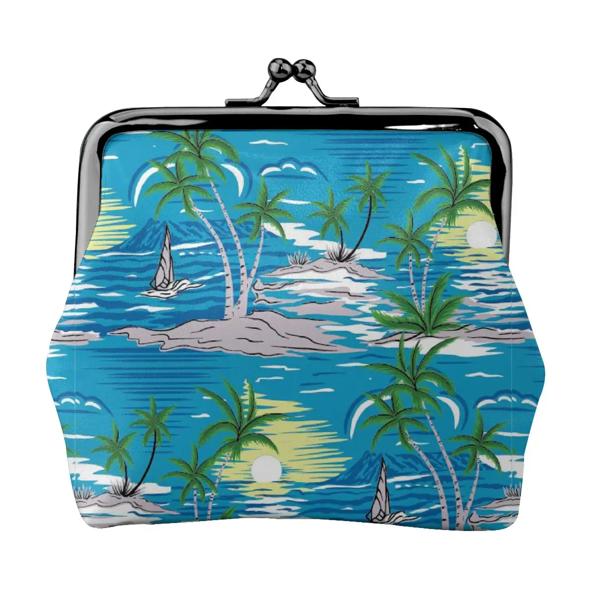 

Palm Trees Coin Purse Small Kiss-Lock Change Pouch Clasp Closure Buckle Wallet For Women