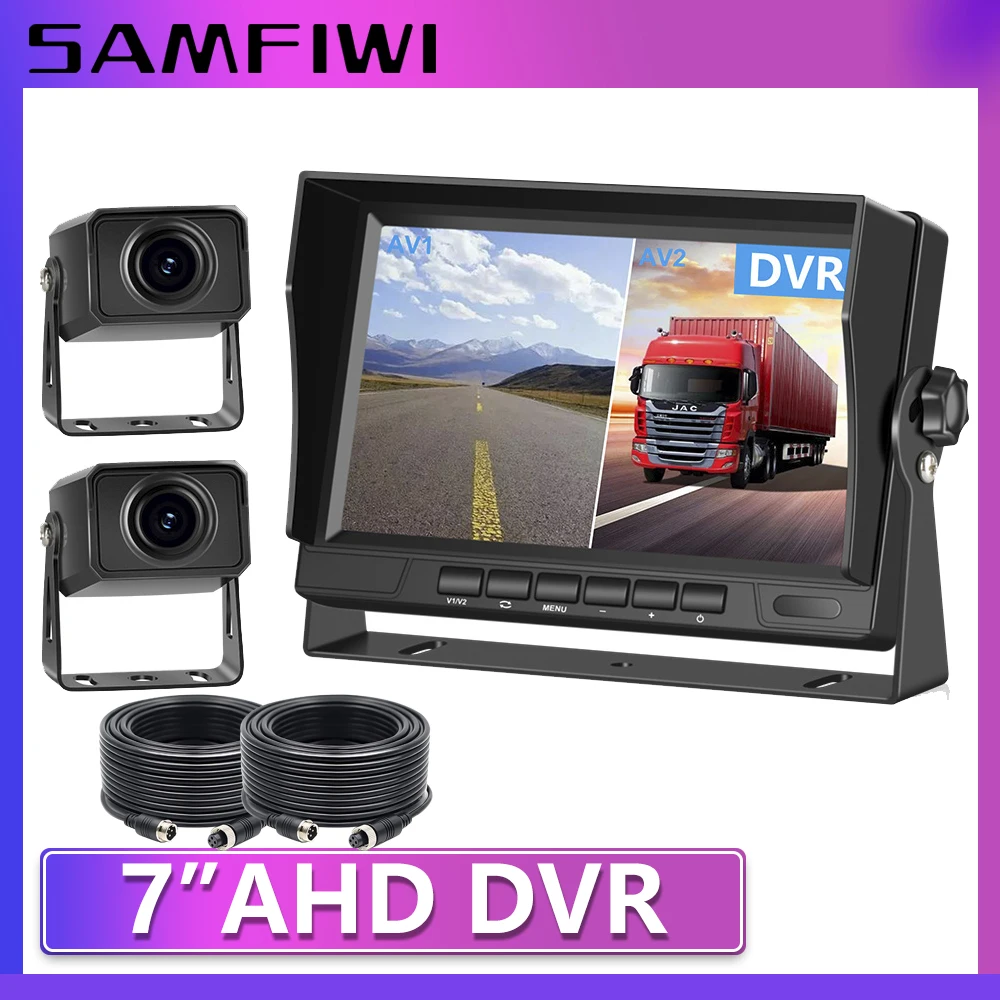 7 inch AHD 2CH Recorder DVR Car Monitor Vehicle Truck Night Vision Rear View Camera Security Surveillance Split Screen