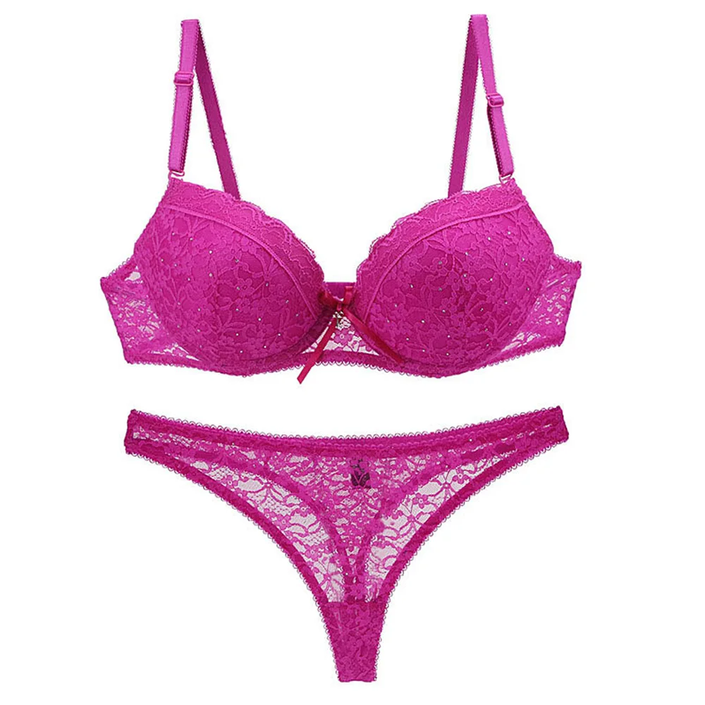 

New Sexy Lace Bra Set Women Plus Size Push Up Underwear Sexy Thong Set Bra and Panty Set 32 34 36 38 40 42 44 B C D E Cup