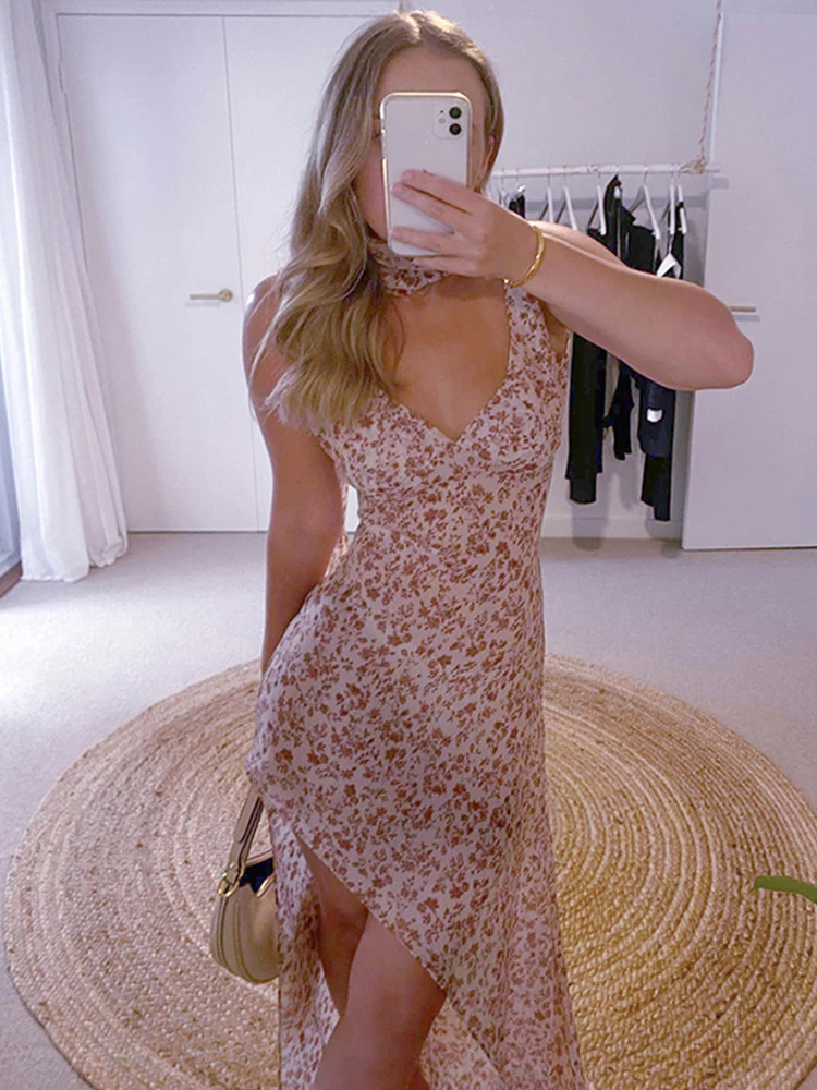 ByeMyLove летние платья для женщин с цветочным принтом сексуальные разрезом длиной