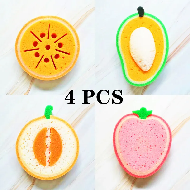 

4 PCS Smiley Magic Dishwashing Sponge Cartoon Kitchen Bathroom Cup Tableware Strong Cleaning Sponge Household Wash Tool