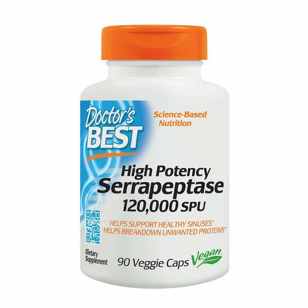 

High Potency Serrapeptase Proteolytic Enzyme 120,000 SPU Healthy Sinuses and airway function 90caps