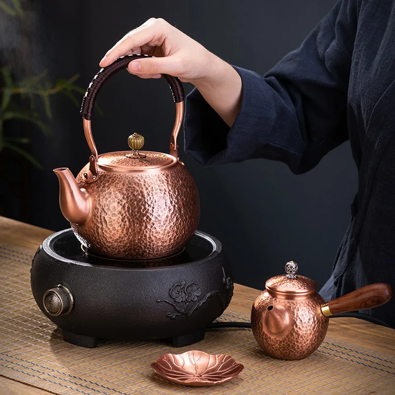 

Copper Teapot Handmade Thickened Tea Pot Set Household Big Beam Pot Antique Copper Pot Tea Kettle Tea Cup Set Kung Fu Tea Set