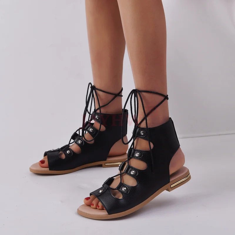 

JAYHW Women Sandals Summer 2022 New Roman Beach Female Shoes Woman Fashion Leather Low Heel Open Toe Shoes Ladies Plus Size 43