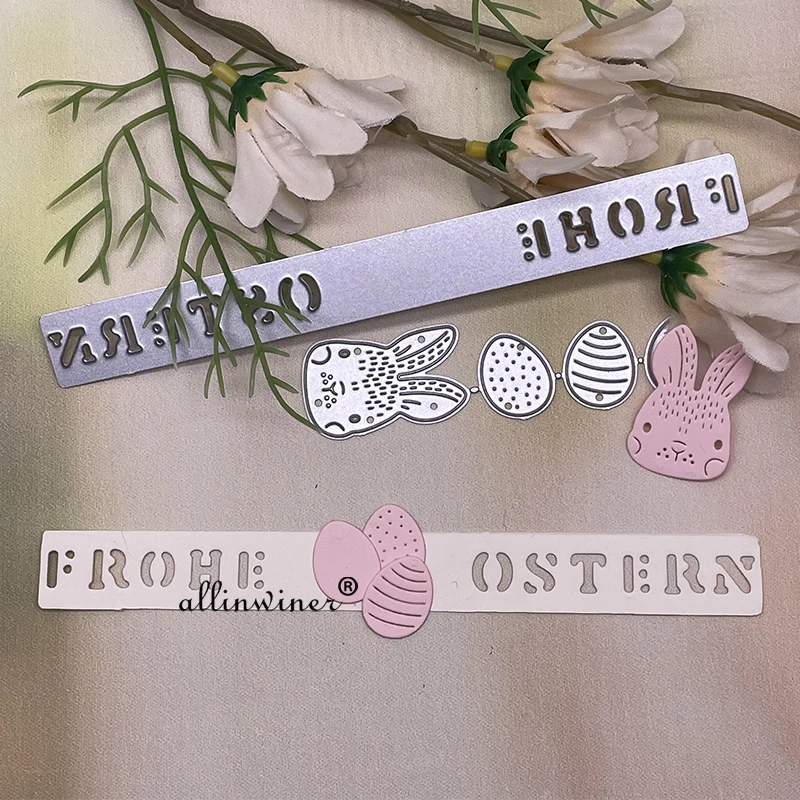 

Frohe ostern letter rabbit Metal Cutting Dies Stencils For DIY Scrapbooking Decorative Embossing Handcraft Die Cutting Template