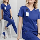 Спортивный костюм для бега, Высококачественная однотонная женская новая медицинская Операционная, медицинская форма, скрабы, костюм врача, медсестры унисекс