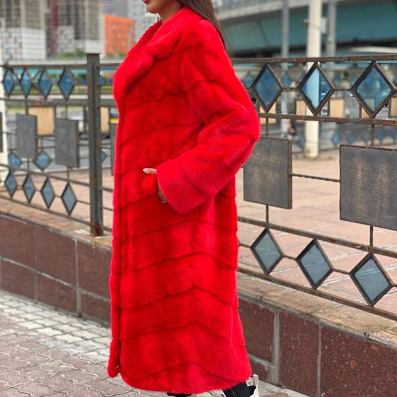 Natural Genuine Mink Fur Coat Women Simple Cozy Outertwear Lady Autumn Winter New Solid Real Mink Fur Long Jacket Female