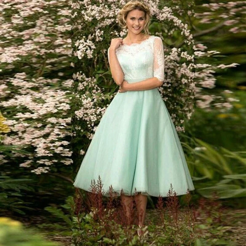 

2022 High Quality Cheap Mint Green Bridesmaid Dress Tea-Length Short Maid of Honor Dress Wedding Guest Gown Custom Made Plus
