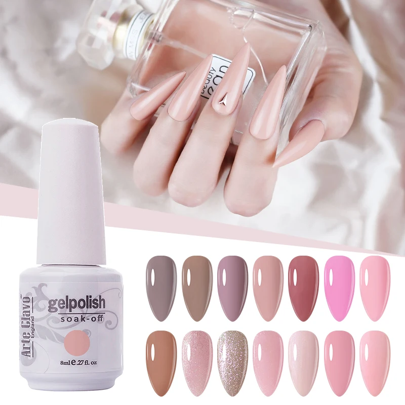 

Arte Clavo 8ml Pink Glitter Gel Nail Polish Semi-permanent Varnish UV LED Glass Bottle Shiny Gel Varnishes Nail Art Maincure