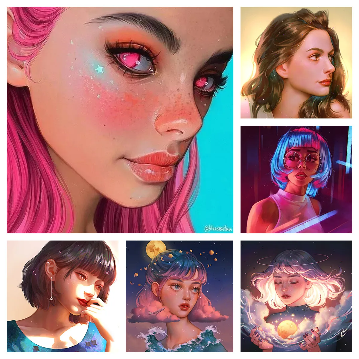 

Full Square Round Art Portrait Girl Diamond Painting 5D Diy Rhinestone Embroidery Home