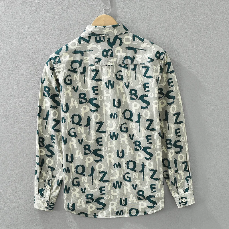 Мужская винтажная рубашка с буквенным принтом Повседневная Удобная