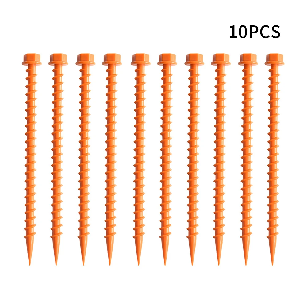 

10pcs Plastic Ground Nails Outdoor Camping Mountaineering Tent Threaded Square Nail 26cm Ground Spikes For Beaches Mud Grass