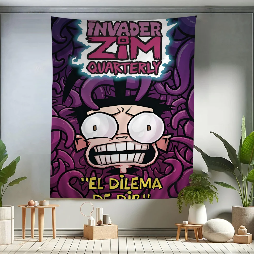 I-Invader Z-Zim Cartoon Printed Large Wall Tapestry Indian Buddha Decoration Witchcraft Bohemian Hippie Decor Blanket