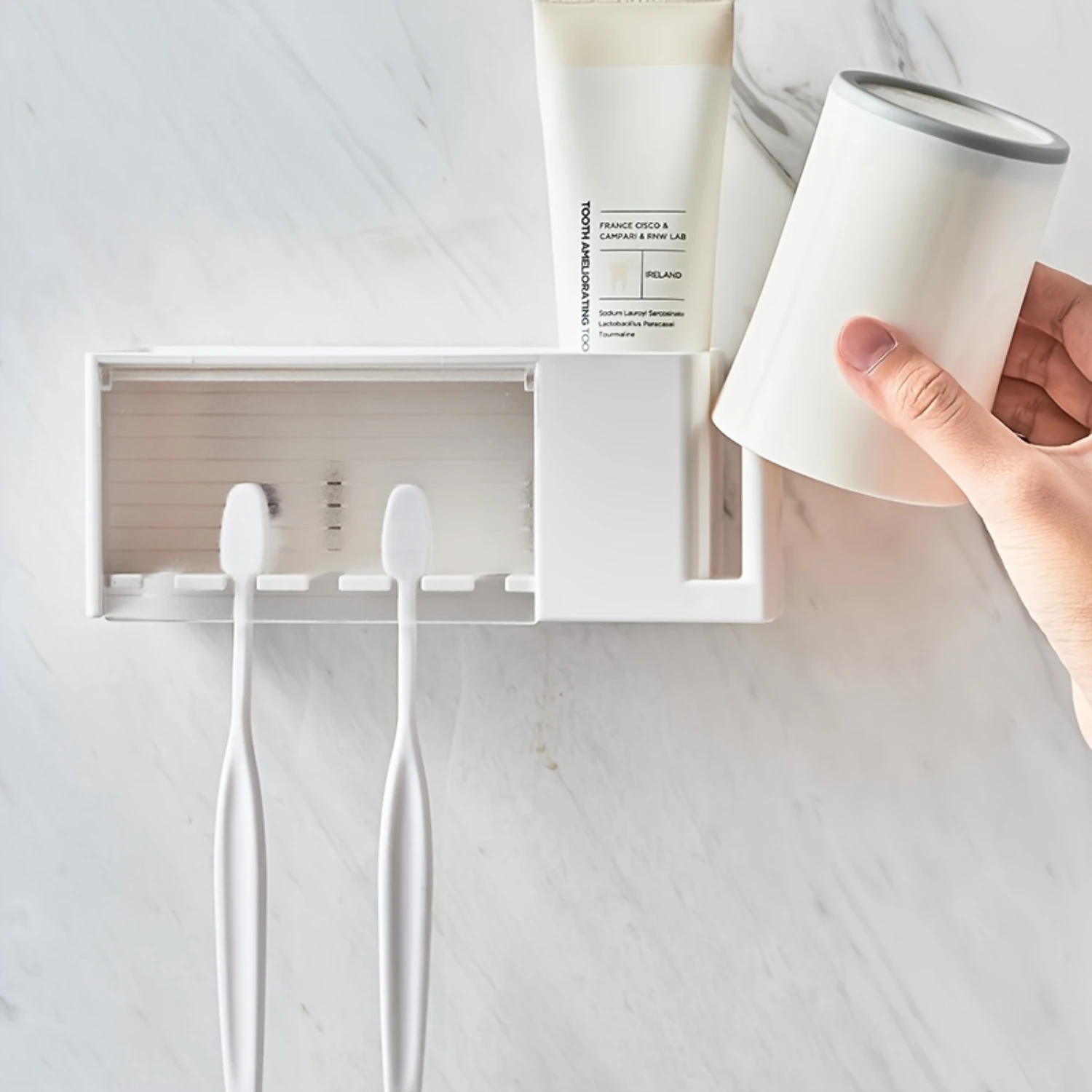 1 шт. настенный держатель для зубных щеток с чашкой и прорезями щеток-пластиковая