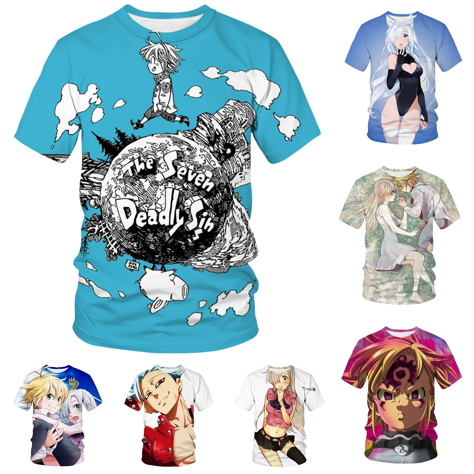 

Seven Deadly Sins 3D Print T Shirt Anime Nanatsu No Taizai Men/Women/Boy/Girl/Kids/Child Fashion Streetwear Harajuku Tees