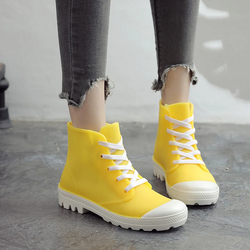 

21Dwayne Women's Vulcanized Shoes Fashion Rain Boots Spring Summer Autumn Rainboots Waterproof Shoes Slip PVC Rubber Shoes 2019